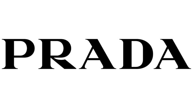 Prada logo text in black on a white background featuring the Prada brand name