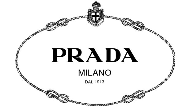 Prada logo with Milano text and vintage frame design in black and white