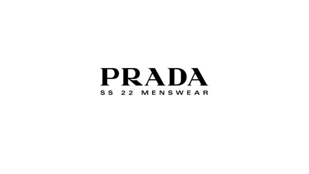 Prada logo with SS 22 menswear text on a white background