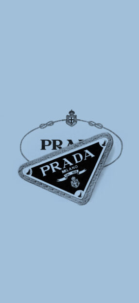 A close up of Prada logo on a designer accessory in high quality blue background