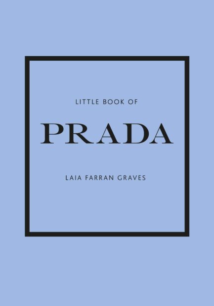 Minimalist blue book cover with Prada text and author name on a mobile wallpaper
