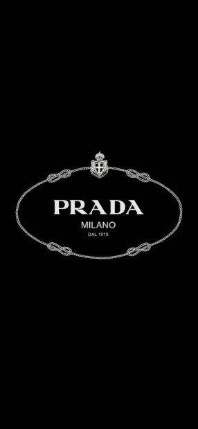 Prada logo design with Milano text and decorative chain on black background