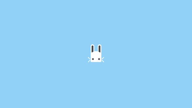Minimalist rabbit design with a blue background and simple facial features
