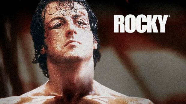 Rocky with a bruised and sweaty face after a boxing match in the Rocky series