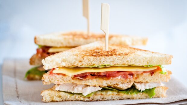 A delicious sandwich with lettuce cheese tomato and grilled chicken on toasted bread