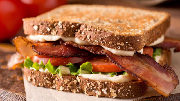 Sandwich with crispy bacon lettuce and tomato on whole grain bread
