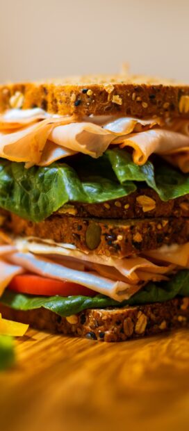 Fresh sandwich with lettuce and turkey on multigrain bread