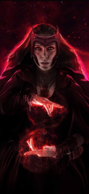 Scarlet Witch casting magic with red energy swirling around her hands