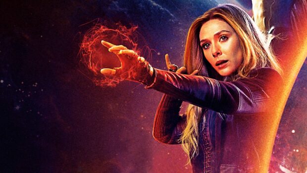 Scarlet Witch casting a magical spell with glowing red energy around her hand