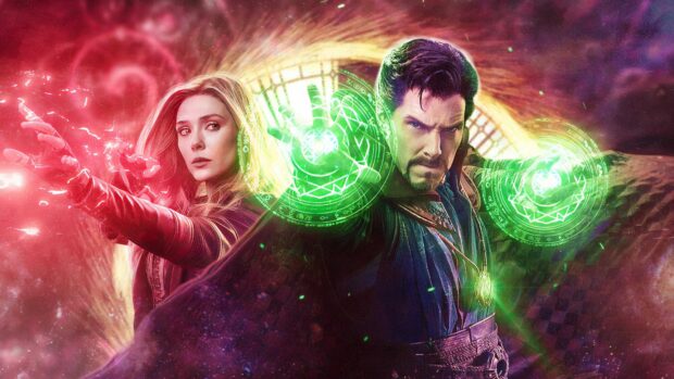 Scarlet Witch and Doctor Strange using magical powers in a 4K cinematic scene