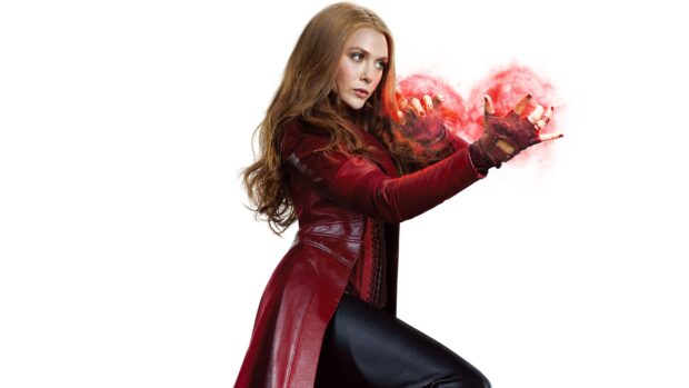 Scarlet Witch casting red magic power with intense focus and determination