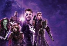 Star Lord and Guardians of the Galaxy team standing together in a dynamic cosmic scene