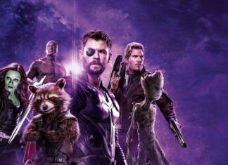 Star Lord and Guardians of the Galaxy team standing together in a dynamic cosmic scene