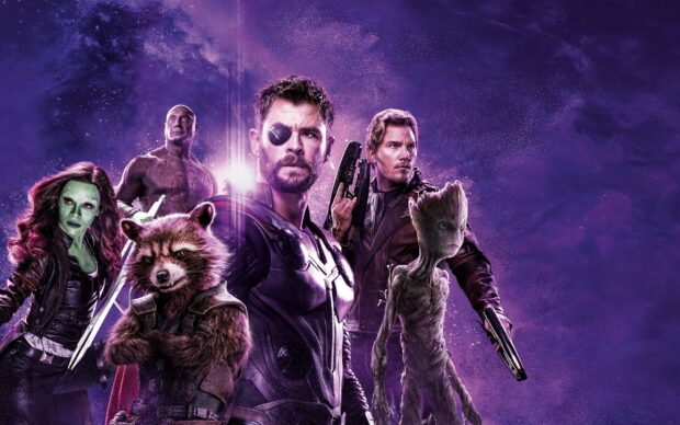Star Lord and Guardians of the Galaxy team standing together in a dynamic cosmic scene