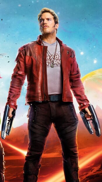 Star Lord standing with dual guns in a futuristic space setting