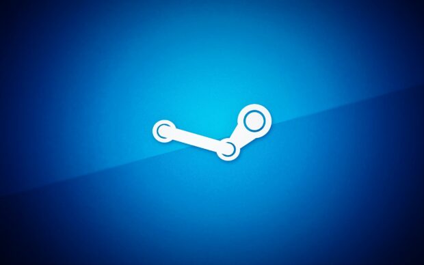 Steam logo on a blue gradient background representing digital gaming platform