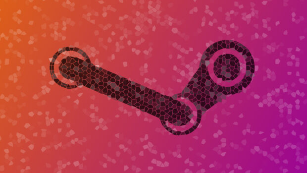 Steam logo mosaic pattern displayed on a colorful gradient background