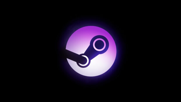 Steam logo with purple glowing background and dark shadows