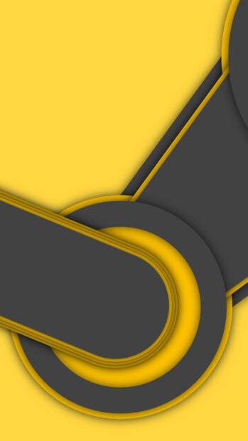 Abstract steam design with yellow and dark gray layered shapes on yellow background