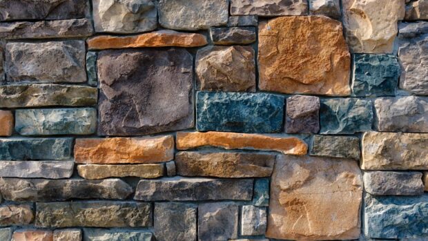 Close up of colorful stone wall with rough textures and natural shapes