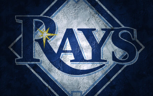 The Tampa Bay Rays logo with a textured dark blue and gray background