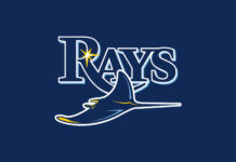 The Tampa Bay Rays logo with a stylized ray on a dark blue background