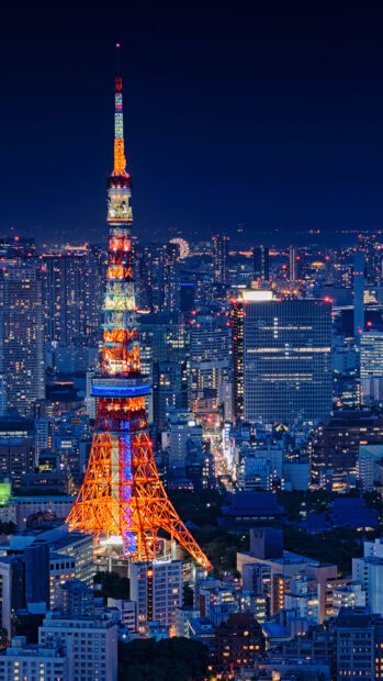 Tokyo Tower and cityscape at night in Tokyo Japan