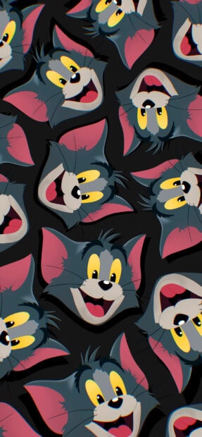 Multiple happy Tom faces featured in colorful cartoon style