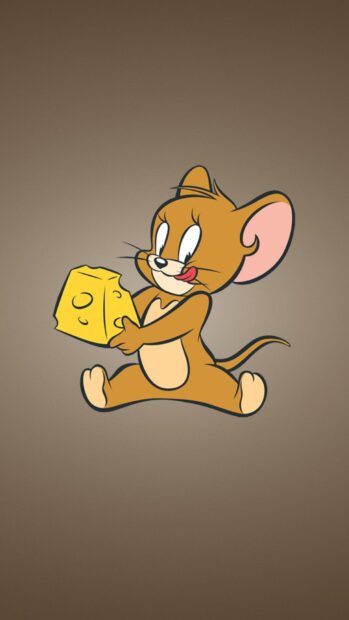 Jerry from Tom and Jerry cartoon holding a piece of cheese with a happy expression