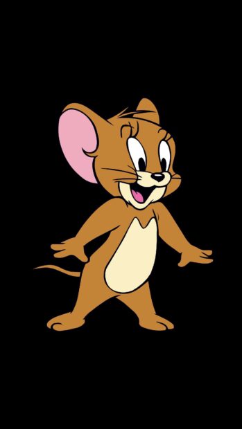 Jerry from the Tom And Jerry cartoon smiling happily on a black background