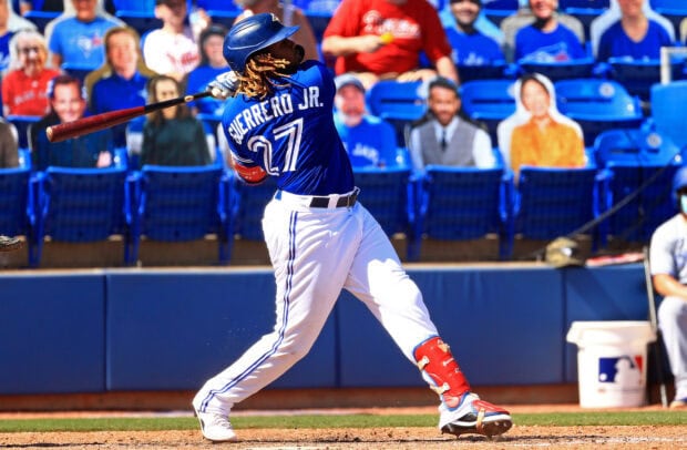 Vladimir Guerrero Jr swinging the bat for Toronto Blue Jays in a baseball game