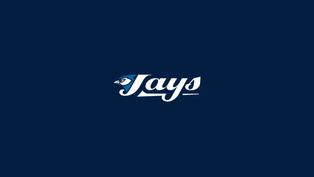 The Toronto Blue Jays logo with a blue jay head integrated in the lettering on a dark blue background