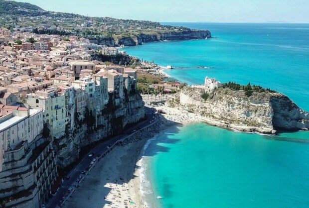 Scenic view of Tropea coastline with cliffs and turquoise sea
