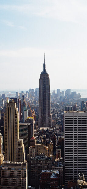 The iconic usa skyline featuring a tall skyscraper in a clear blue sky