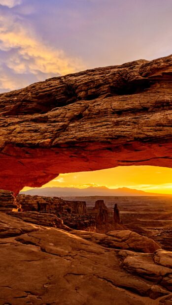 Natural rock formation in Utah at sunset with scenic desert landscape