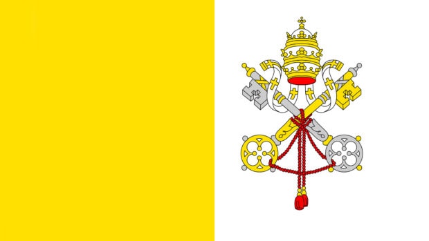 The Vatican City emblem with crossed keys and papal tiara on a yellow and white background