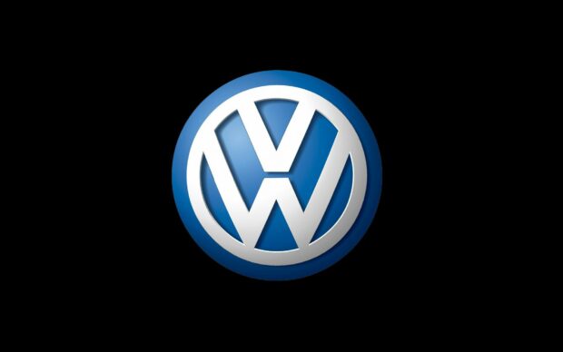 Volkswagen emblem circle logo on blue background with black surrounding