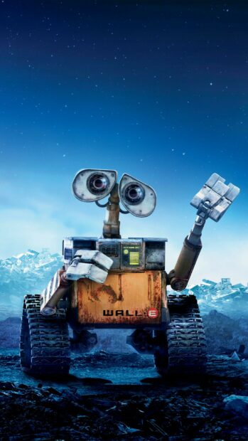 Wall e robot exploring space junk with stars in the background