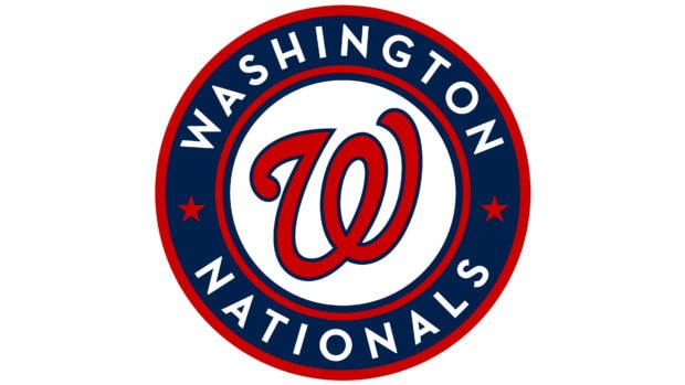 The Washington Nationals logo in red and blue colors displayed on a white background