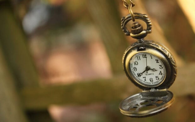 Antique pocket watch hanging with detailed metal design