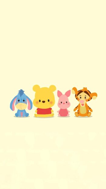 Cute Winnie The Pooh characters sitting together in a simple style