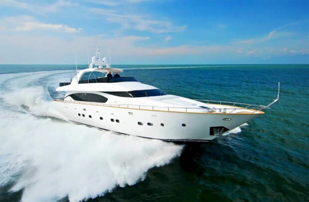 Luxury yacht cruising on the ocean on a sunny day