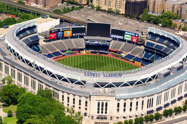 Aerial view of Yankee Stadium showcasing the baseball field and seating areas in New York City
