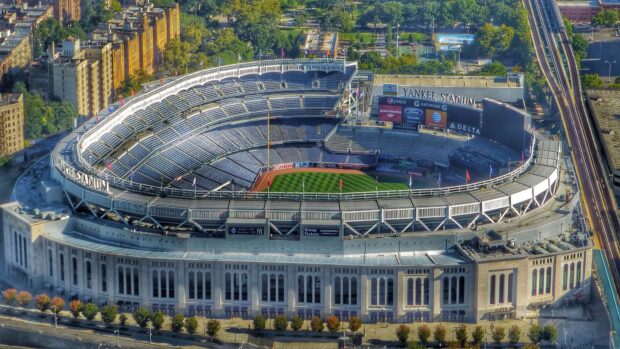 Aerial view of Yankee Stadium with detailed seating and field in New York City