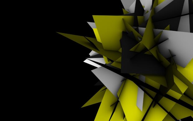Sharp abstract shape with yellow and gray geometric forms on black background