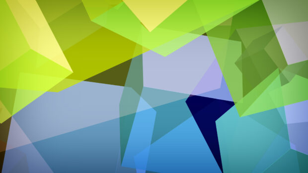 Abstract shape with green and blue polygons overlapping in geometric layers