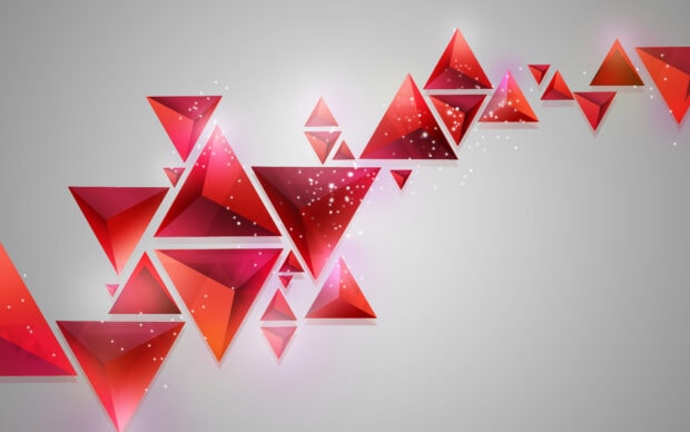 Red abstract shape forming a futuristic pattern with glowing particles on a gray background