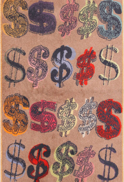 Colorful dollar signs art inspired by Andy Warhol style on a textured background