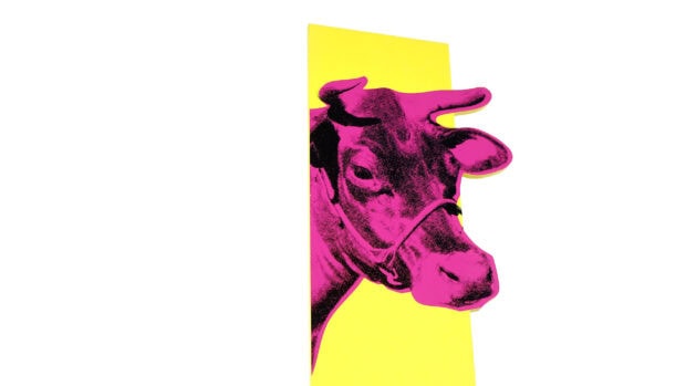 Andy Warhol Wallpapers 2K Mobile Bright pink cow artwork on yellow background by Andy Warhol