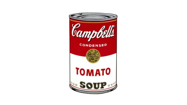 A Campbell soup can artwork representing Andy Warhol iconic pop art style